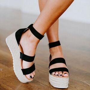 Black Espadrilles Platform Wedges